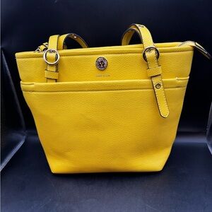 Anne Klein Harvest Yellow Shoulder Bag Pebbled Gold Purse Tote Handbag 2 Straps